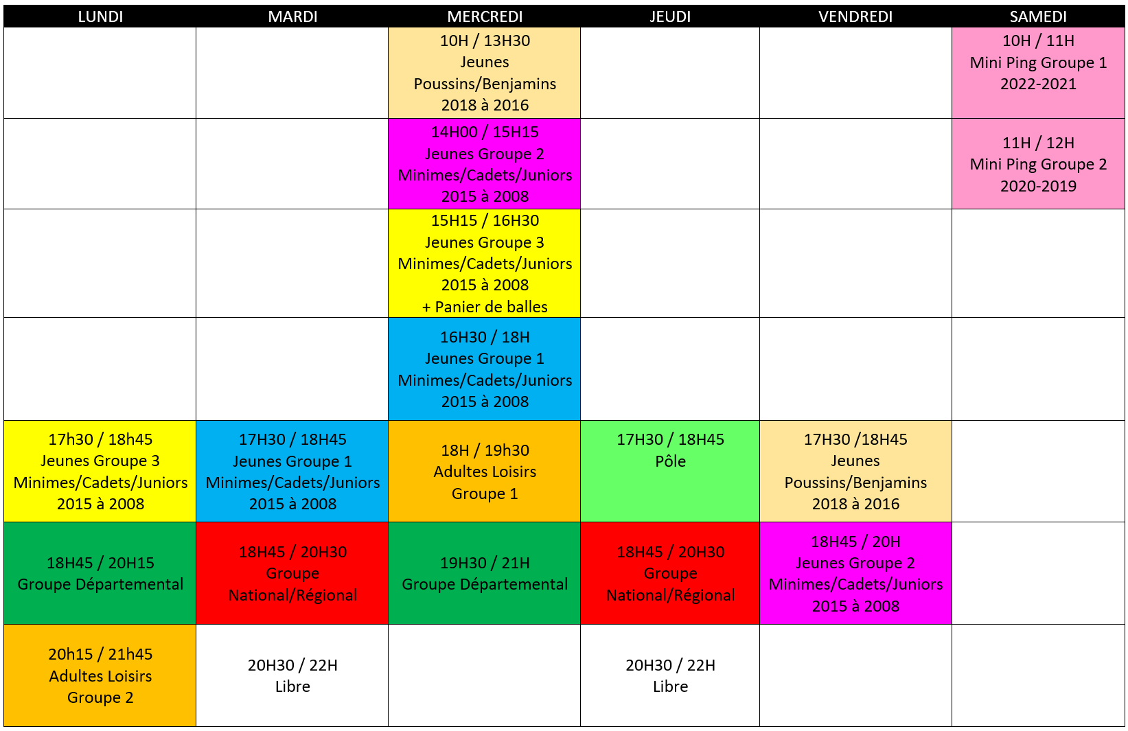 Horaires NQTT 2026 2027